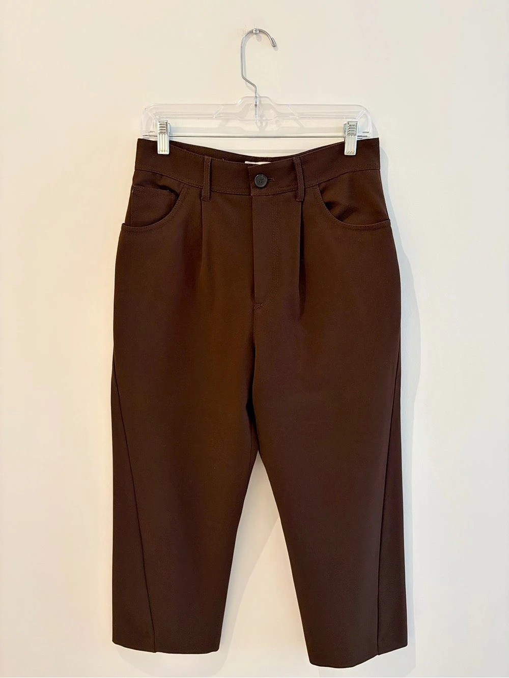 Zara Tapered Ankle Cropped Pants in Dark Brown